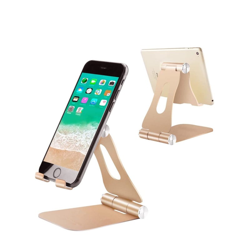 Zikra Cell Phone Stand Cradle Adjustable Phone Holder Universal Aluminum Desktop Stand Compatible with Switch All Smart Phone Computer Tablets and E-Book Readers Gold - Image 1