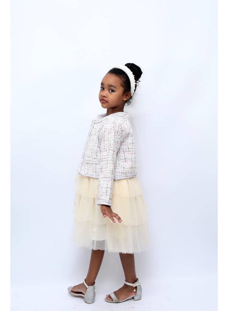 D'Daniela Julietta Party Dress Beige Colour with Jacket - Image 2