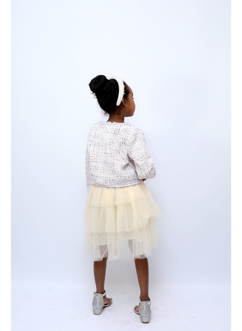 D'Daniela Julietta Party Dress Beige Colour with Jacket - Image 3