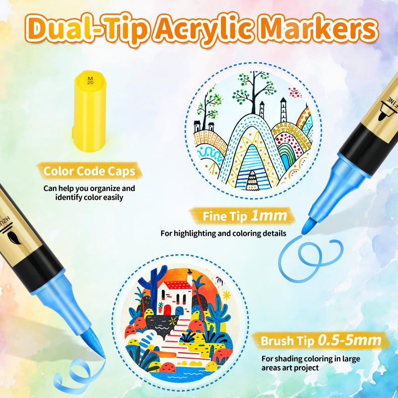IVSUN Metallic Marker Pens, 30 Metallic & 30 Regular Colors Dual Tip Acrylic Paint Pens for Black Paper, Photo Album, Rock Painting, Wood, Card Making, DIY Crafts, Scrapbook Supplies - Image 2