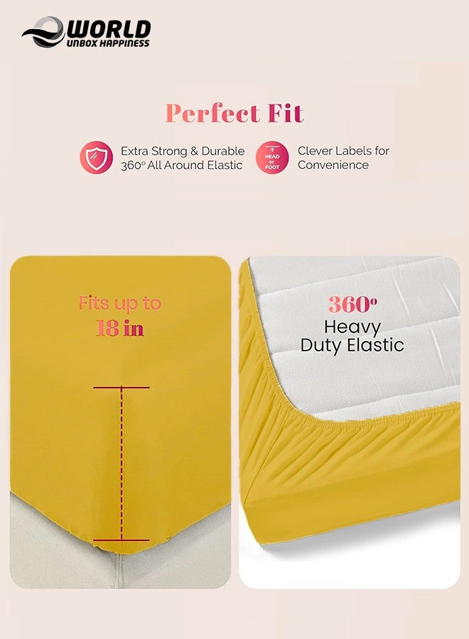 إي وورلد ملاءة سرير ميكروفايبر باللون الذهبي بجيب عميق لتناسب محكم، قابلة للتنفس، قابلة للغسل بالغسالة للحماية المثلى، متوفرة بمقاسات كينغ، كوين وسنجل، بدون غطاء وسادة - Image 4