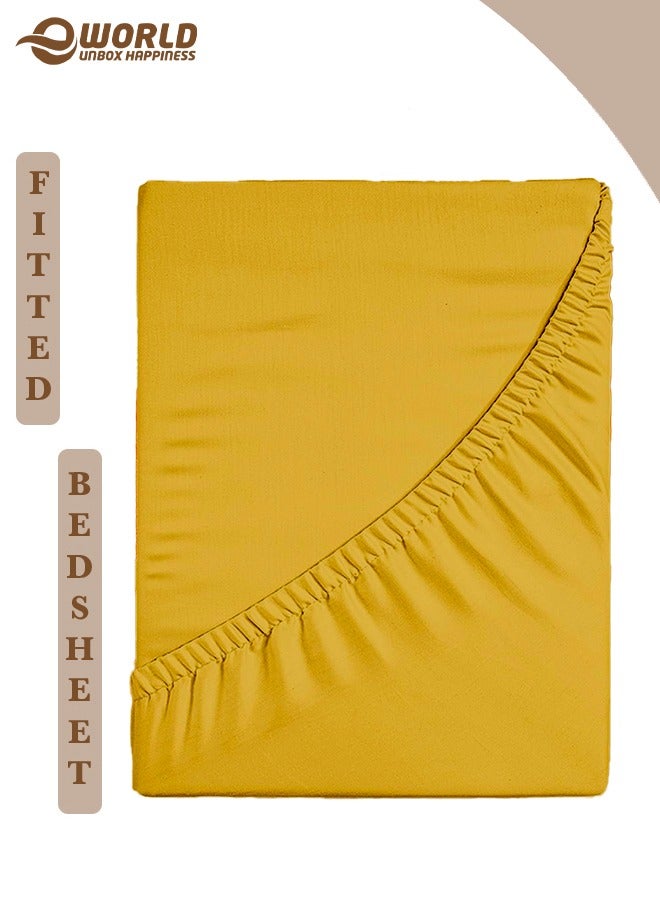 إي وورلد ملاءة سرير ميكروفايبر باللون الذهبي بجيب عميق لتناسب محكم، قابلة للتنفس، قابلة للغسل بالغسالة للحماية المثلى، متوفرة بمقاسات كينغ، كوين وسنجل، بدون غطاء وسادة - Image 1