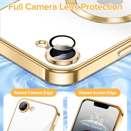 Hython Magnetic Clear for iPhone 16e Case with Camera Lens Protector [Compatible with MagSafe] Luxury Plating Edge Slim Soft TPU Cover Protective Phone Case for iPhone 16e 6.1", Gold - Image 4