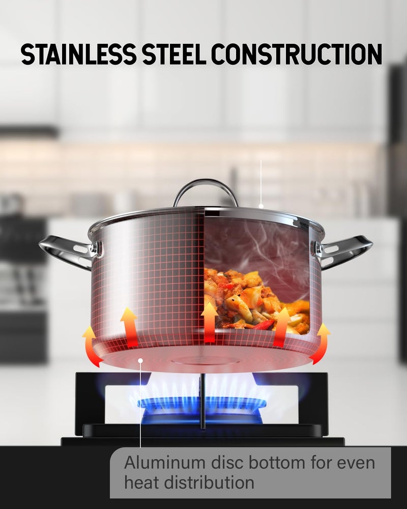 Cooks Standard طاجن كوكستاندارد الهولندي مع غطاء زجاجي، 7-كوارت، وعاء ستانلس ستيل كلاسيكي، فضي - Image 3