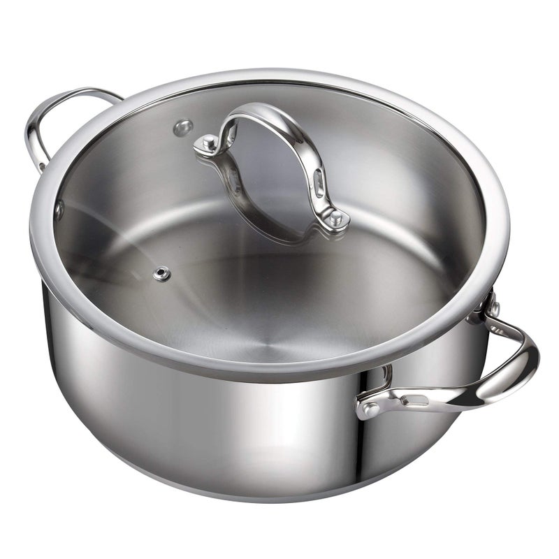 Cooks Standard طاجن كوكستاندارد الهولندي مع غطاء زجاجي، 7-كوارت، وعاء ستانلس ستيل كلاسيكي، فضي - Image 1