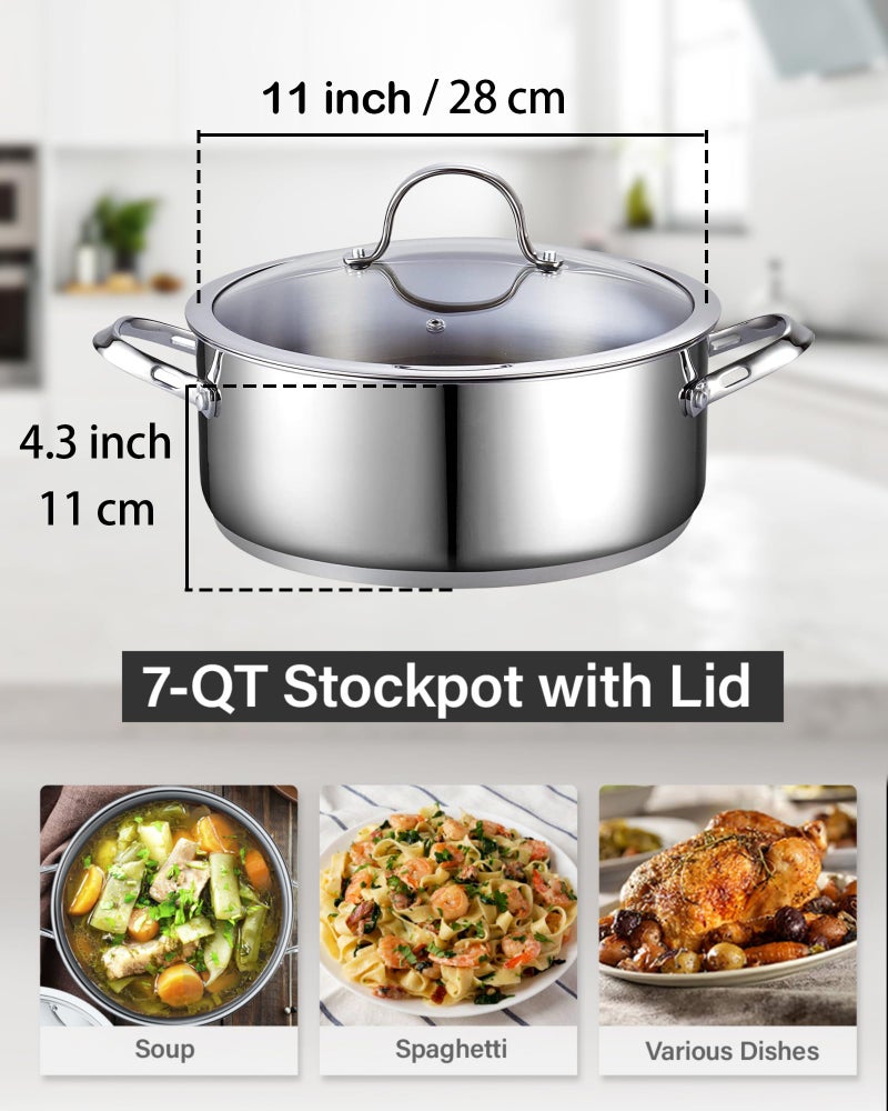 Cooks Standard طاجن كوكستاندارد الهولندي مع غطاء زجاجي، 7-كوارت، وعاء ستانلس ستيل كلاسيكي، فضي - Image 2