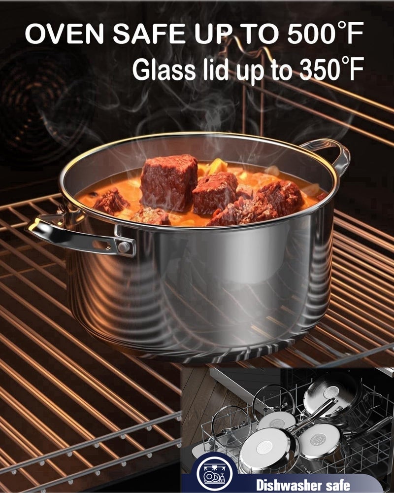 Cooks Standard طاجن كوكستاندارد الهولندي مع غطاء زجاجي، 7-كوارت، وعاء ستانلس ستيل كلاسيكي، فضي - Image 4