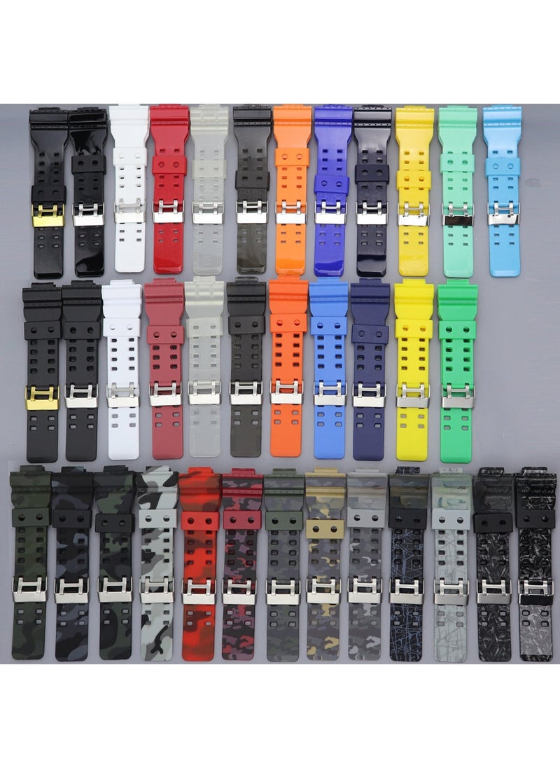 1 × 5 قطع حزام سيليكون أسود ذهبي لساعات GA110 مع مشبك فضي مطفي