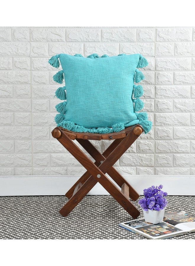 HOMADORN HOMADORN Luxury Cotton Handmade Decorative Boho Throw Pillow Covers with Tassels 16"X16" for Decorative Sofa Couch Living Room Indoor Outdoor Chair Car Farmhouse (Turquoise, 1) - Image 1