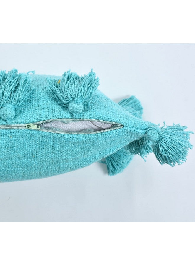 HOMADORN HOMADORN Luxury Cotton Handmade Decorative Boho Throw Pillow Covers with Tassels 16"X16" for Decorative Sofa Couch Living Room Indoor Outdoor Chair Car Farmhouse (Turquoise, 1) - Image 5