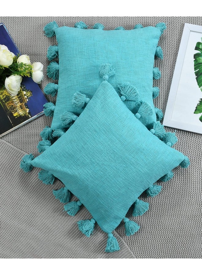 HOMADORN HOMADORN Luxury Cotton Handmade Decorative Boho Throw Pillow Covers with Tassels 16"X16" for Decorative Sofa Couch Living Room Indoor Outdoor Chair Car Farmhouse (Turquoise, 1) - Image 3