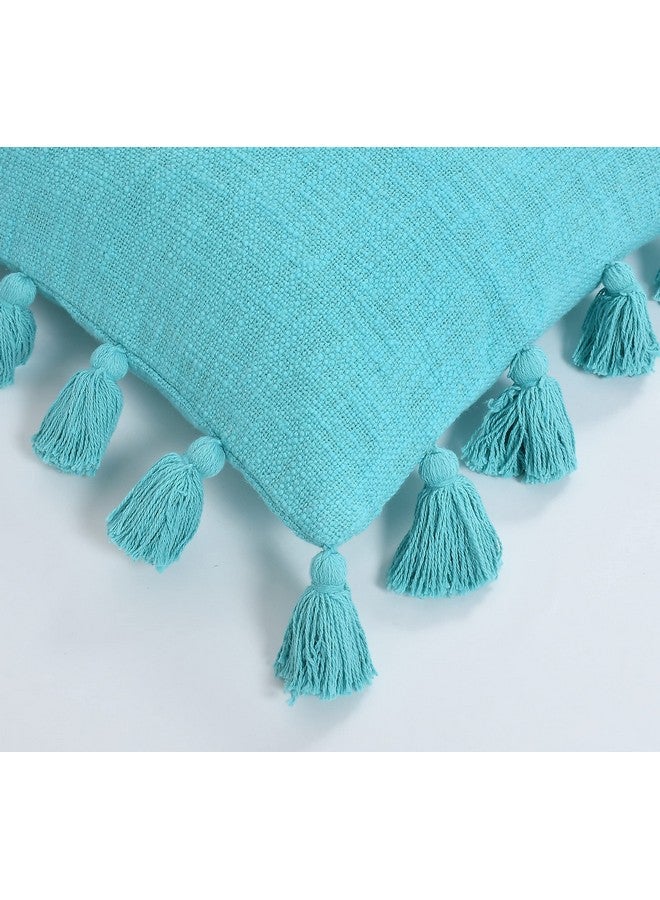 HOMADORN HOMADORN Luxury Cotton Handmade Decorative Boho Throw Pillow Covers with Tassels 16"X16" for Decorative Sofa Couch Living Room Indoor Outdoor Chair Car Farmhouse (Turquoise, 1) - Image 4