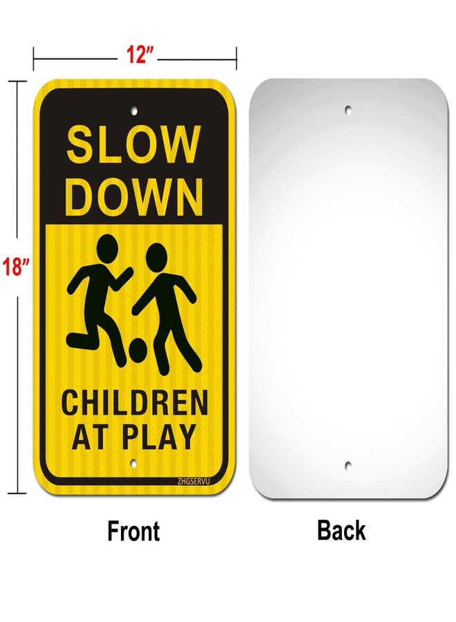 ZHGSERVU Slow Down Children at Play Sign 2 Pack, 18” x 12” Slow Kids Playing Safety Signs, 3M High Intensity Grade(EGP) Reflective Aluminum Kids Play Signs for Neighborhood - Image 2