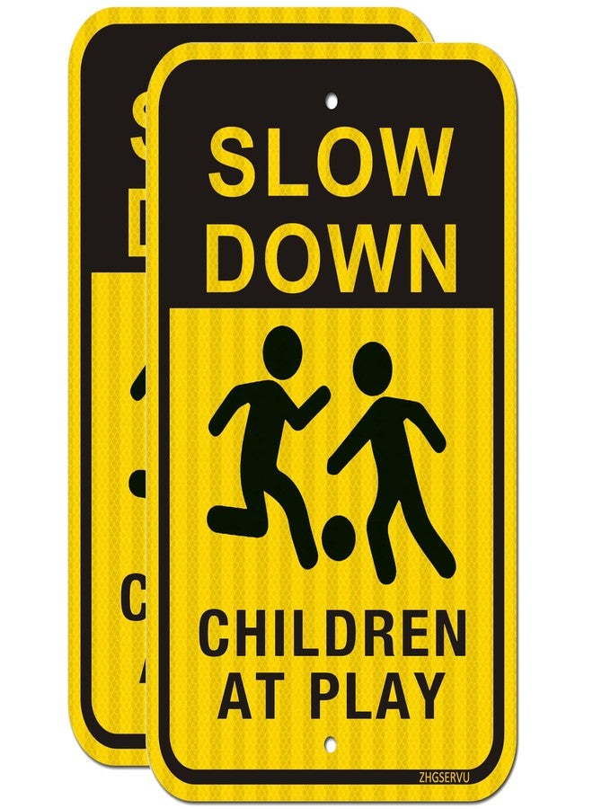 ZHGSERVU Slow Down Children at Play Sign 2 Pack, 18” x 12” Slow Kids Playing Safety Signs, 3M High Intensity Grade(EGP) Reflective Aluminum Kids Play Signs for Neighborhood - Image 1