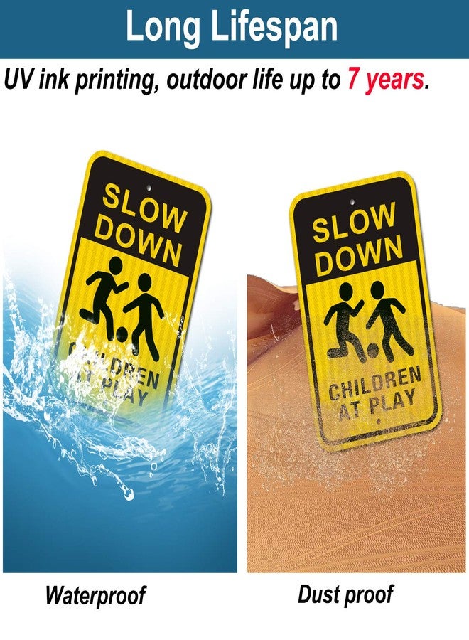 ZHGSERVU Slow Down Children at Play Sign 2 Pack, 18” x 12” Slow Kids Playing Safety Signs, 3M High Intensity Grade(EGP) Reflective Aluminum Kids Play Signs for Neighborhood - Image 4