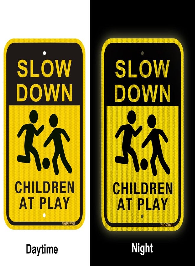 ZHGSERVU Slow Down Children at Play Sign 2 Pack, 18” x 12” Slow Kids Playing Safety Signs, 3M High Intensity Grade(EGP) Reflective Aluminum Kids Play Signs for Neighborhood - Image 5