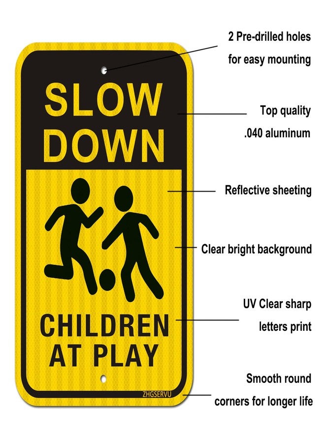 ZHGSERVU Slow Down Children at Play Sign 2 Pack, 18” x 12” Slow Kids Playing Safety Signs, 3M High Intensity Grade(EGP) Reflective Aluminum Kids Play Signs for Neighborhood - Image 3