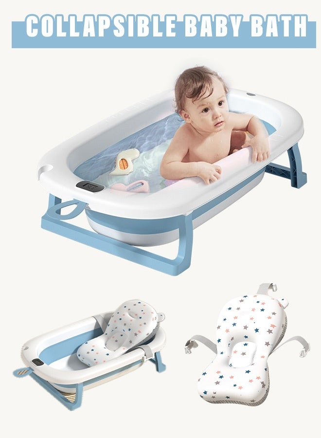 Joudiplay Collapsible, Foldable Baby Bath Tub With Cushion Pad, Temperature Sensing, Non-Slip Support Leg For Newborn, Toddler, Infant, Blue - Image 5