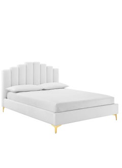 Wooden Twist Wooden Twist Olivia Velvet Upholstery Rectangular Bed Modern Luxury Bed Frame with Stylish Design (Super King Size)  - Image 4