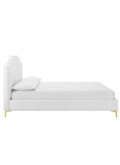Wooden Twist Wooden Twist Olivia Velvet Upholstery Rectangular Bed Modern Luxury Bed Frame with Stylish Design (Super King Size)  - Image 5