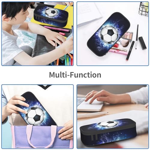 YIJIUWKIS Boys Pencil Pouch with Soccer Ball, Sports Pencil Case Pencil Box for Kids, Big Capacity Black Blue Pencil Holder Pen Bag Storage Organizer Stationery Bag with Zippers - Image 5