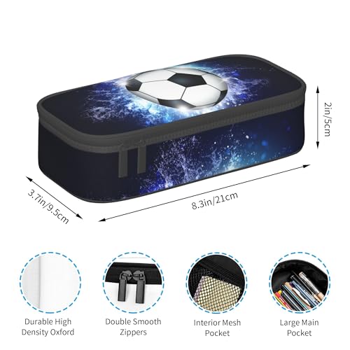 YIJIUWKIS Boys Pencil Pouch with Soccer Ball, Sports Pencil Case Pencil Box for Kids, Big Capacity Black Blue Pencil Holder Pen Bag Storage Organizer Stationery Bag with Zippers - Image 3