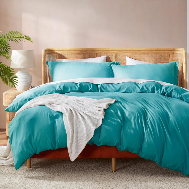 Nestl Twin Duvet Cover Set  Soft Double Brushed Teal Duvet Cover Twin XL 2 Piece with Button Closure 1 Duvet Cover 68x90 inches and 1 Pillow Sham