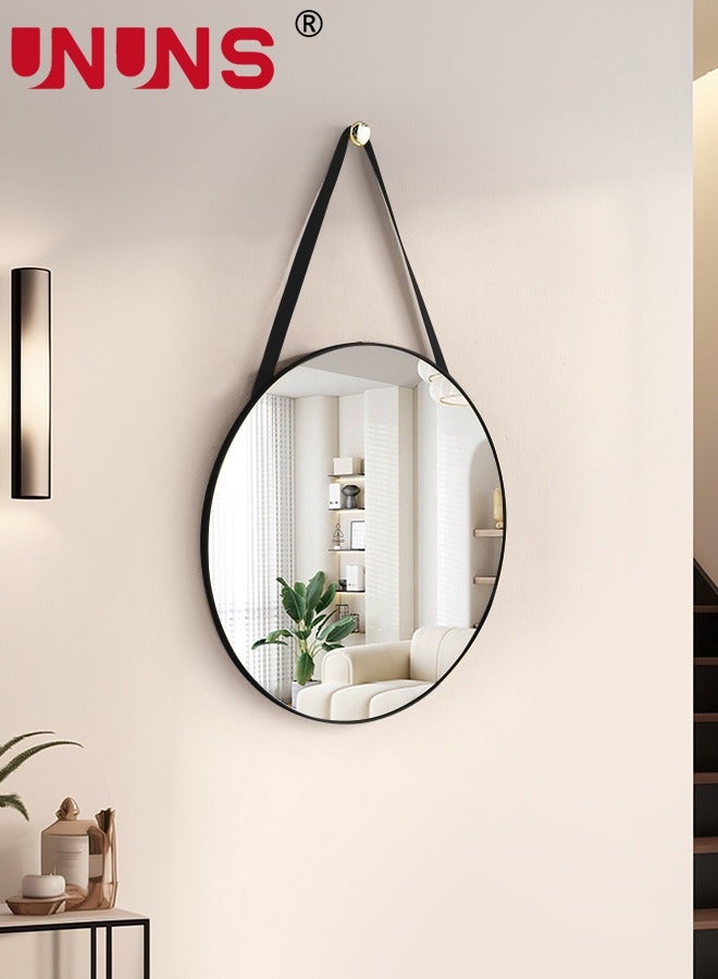 UNUNS Wall Hanging Mirror,Wall Mounted Round Mirror Circle Mirrors,Multiple Hanging Ways Fitting Mirror,Circle Mirror for Wall Decoration,Vanity,Bedroom,Entryway,Black,50 cm  - Image 1