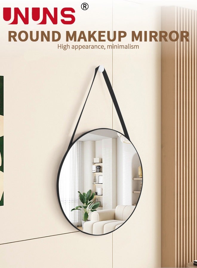 UNUNS Wall Hanging Mirror,Wall Mounted Round Mirror Circle Mirrors,Multiple Hanging Ways Fitting Mirror,Circle Mirror for Wall Decoration,Vanity,Bedroom,Entryway,Black,50 cm  - Image 2