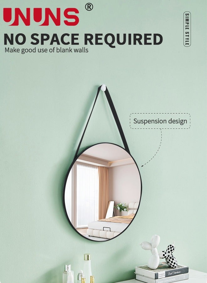UNUNS Wall Hanging Mirror,Wall Mounted Round Mirror Circle Mirrors,Multiple Hanging Ways Fitting Mirror,Circle Mirror for Wall Decoration,Vanity,Bedroom,Entryway,Black,50 cm  - Image 3