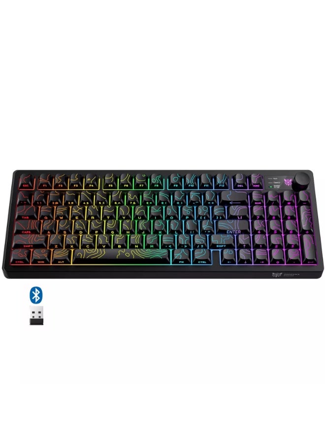 onikuma MT902 Silent Wireless Gaming Keyboard – 3-Mode Bluetooth 5.0, 2.4GHz & USB-C Rechargeable Keyboard with Volume Knob, RGB Backlight & 95-Key Compact Layout (counterline black) - Image 1