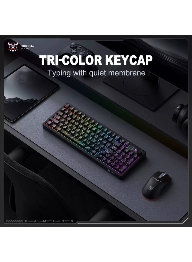onikuma MT902 Silent Wireless Gaming Keyboard – 3-Mode Bluetooth 5.0, 2.4GHz & USB-C Rechargeable Keyboard with Volume Knob, RGB Backlight & 95-Key Compact Layout (counterline black) - Image 2