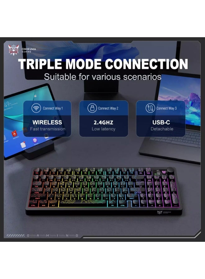 onikuma MT902 Silent Wireless Gaming Keyboard – 3-Mode Bluetooth 5.0, 2.4GHz & USB-C Rechargeable Keyboard with Volume Knob, RGB Backlight & 95-Key Compact Layout (counterline black) - Image 4