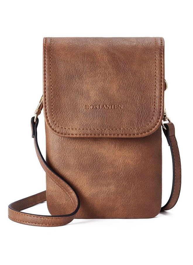 Bostanten BOSTANTEN Vegan Leather Small Crossbody Bags for Women Designer Cell Phone Bag Wallet Purses Adjustable Strap Retro Brown  - Image 1