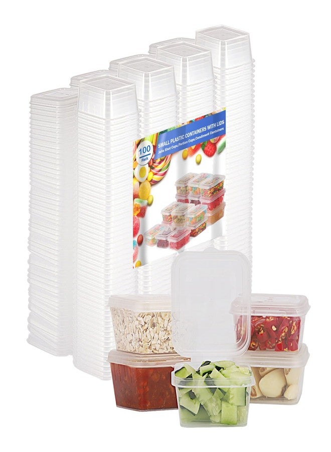 RIKICACA 3 oz Small Plastic Containers with Lids (100pack), Disposable Condiment Containers with Lids, Portion Cups, Jello Shot Sauce Cups (Square) - Image 1