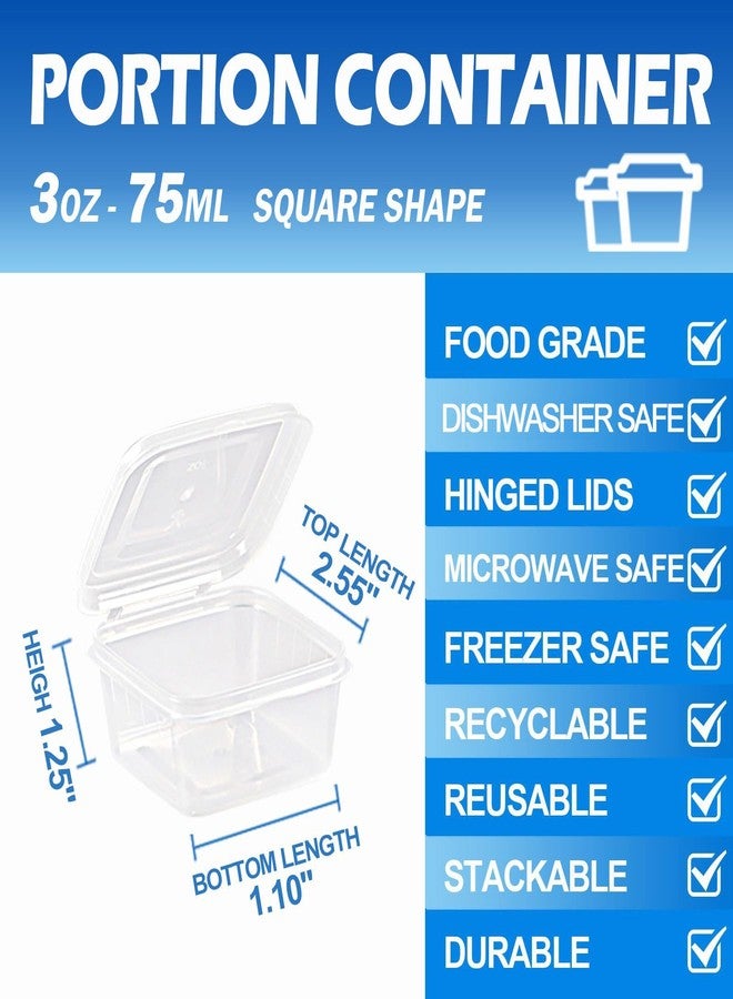 RIKICACA 3 oz Small Plastic Containers with Lids (100pack), Disposable Condiment Containers with Lids, Portion Cups, Jello Shot Sauce Cups (Square) - Image 2