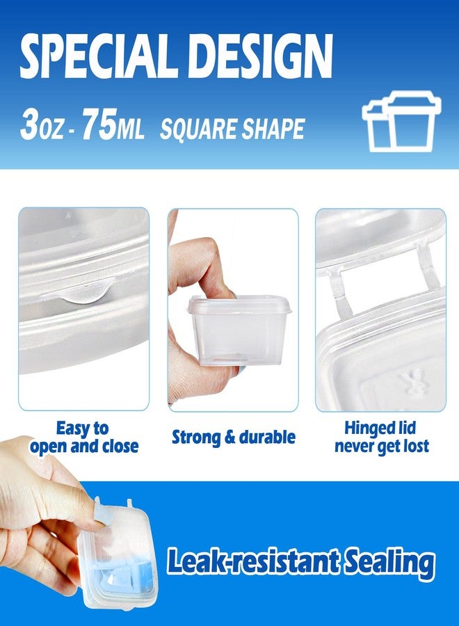 RIKICACA 3 oz Small Plastic Containers with Lids (100pack), Disposable Condiment Containers with Lids, Portion Cups, Jello Shot Sauce Cups (Square) - Image 3