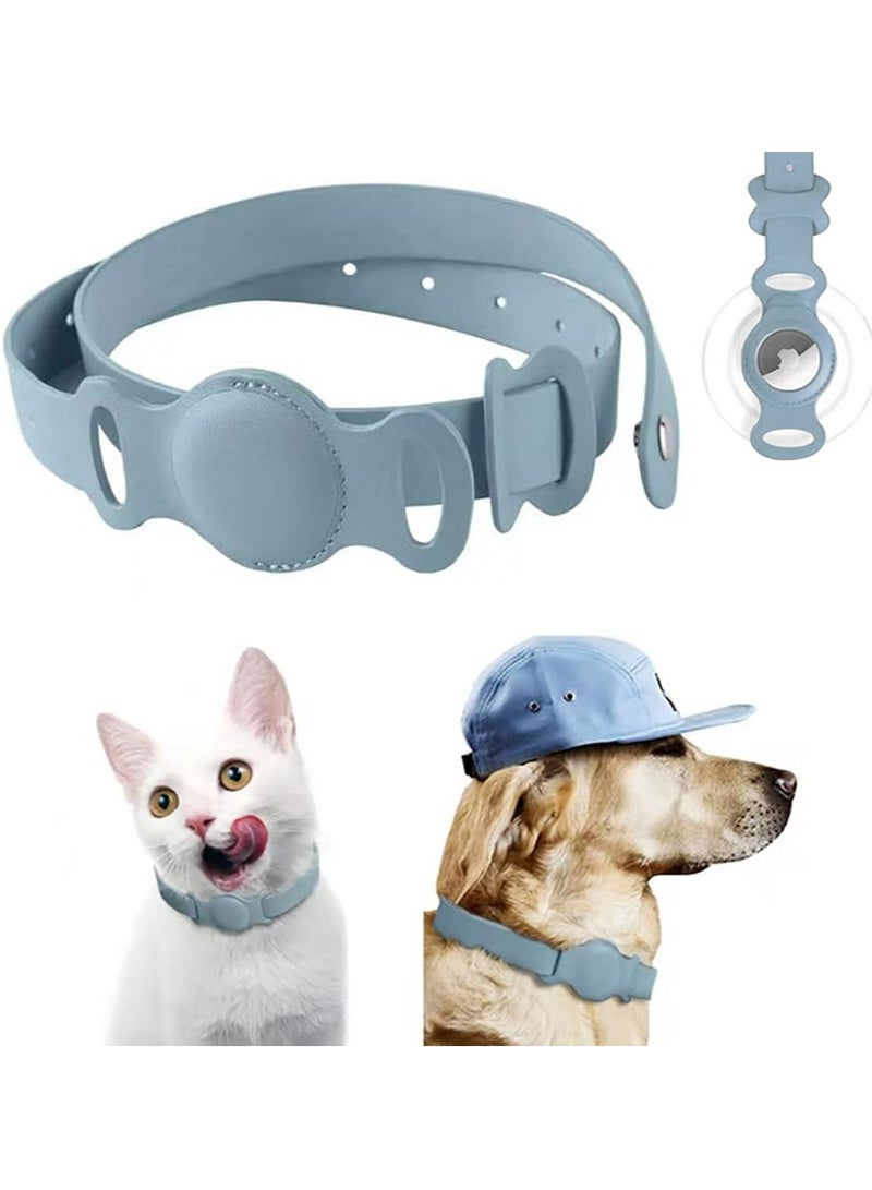 AirTag Dog Collar, 540mm Leather Cat Collar with Integrated AirTag Holder, Personalized Accessories, Rugged Aesthetic, Anti-Lost Waterproof Protective Cover - Blue - Image 1