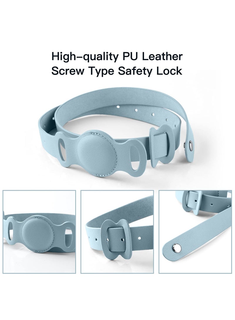 AirTag Dog Collar, 540mm Leather Cat Collar with Integrated AirTag Holder, Personalized Accessories, Rugged Aesthetic, Anti-Lost Waterproof Protective Cover - Blue - Image 3