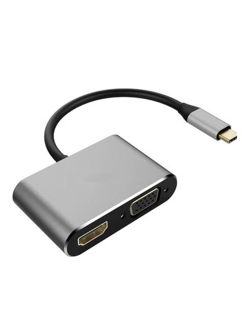 Multifunctional USB C to HDMI and VGA Adapter, 4 Ports in 1: Supports fast charging and data transfer via USB 3.0, 4K HDMI and 1080p VGA outputs, ideal for connecting laptops, mobiles, tablets, and MacBooks to monitors and projectors, suitable for work, study, and travel