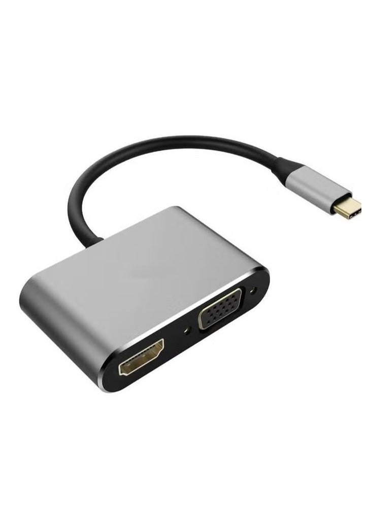 Multifunctional USB C to HDMI and VGA Adapter, 4 Ports in 1: Supports fast charging and data transfer via USB 3.0, 4K HDMI and 1080p VGA outputs, ideal for connecting laptops, mobiles, tablets, and MacBooks to monitors and projectors, suitable for work, study, and travel