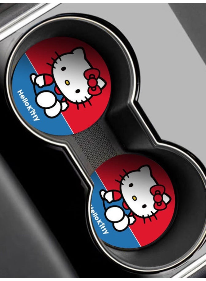 Two piece nonslip car coaster set featuring  Hello Kitty cartoon character design unique car accessory and decoration