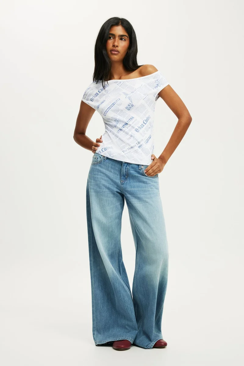 Cotton On  OFF SHOULDER GRAPHIC TEE for Women | Best Price UAE