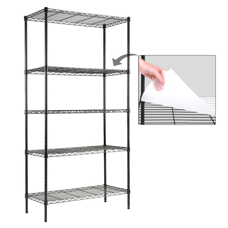 Catalina Creations EFINE 5Shelf Shelving Unit with Shelf Liners Set of 5 Adjustable Steel Wire Shelves 150lbs Loading Capacity Per Shelf and Storage for Kitchen and Garage 30W x 14D x 60H Black 