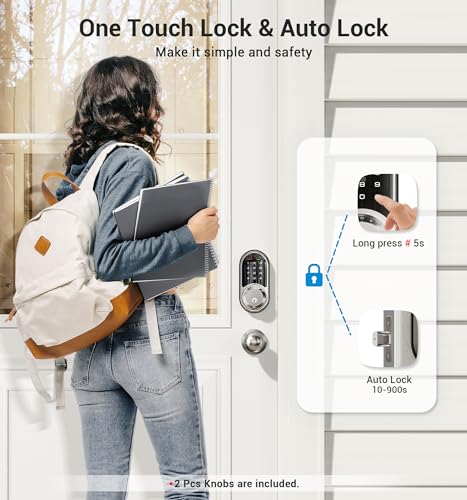 Veise RZ06C Smart Locks for Front Door, 2 Knob Handle Set, Keyless Entry Deadbolt, App Control, Electronic Touchscreen Digital Keypad, Auto Lock, Easy Installation, IP54 Waterproof, Satin Nickel - Image 4