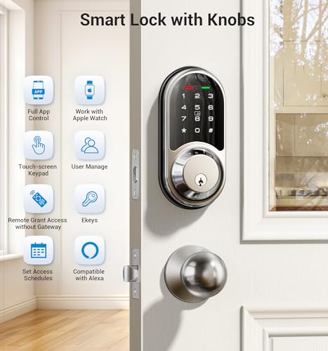 Veise RZ06C Smart Locks for Front Door, 2 Knob Handle Set, Keyless Entry Deadbolt, App Control, Electronic Touchscreen Digital Keypad, Auto Lock, Easy Installation, IP54 Waterproof, Satin Nickel - Image 3
