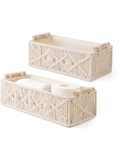 TRASSLE Macrame Storage Baskets Boho Decor Box Handmade Woven Decorative Countertop Toilet Tank Shelf Cabinet Organizer for Bedroom Livingroom Home, 2 pack  - Image 1