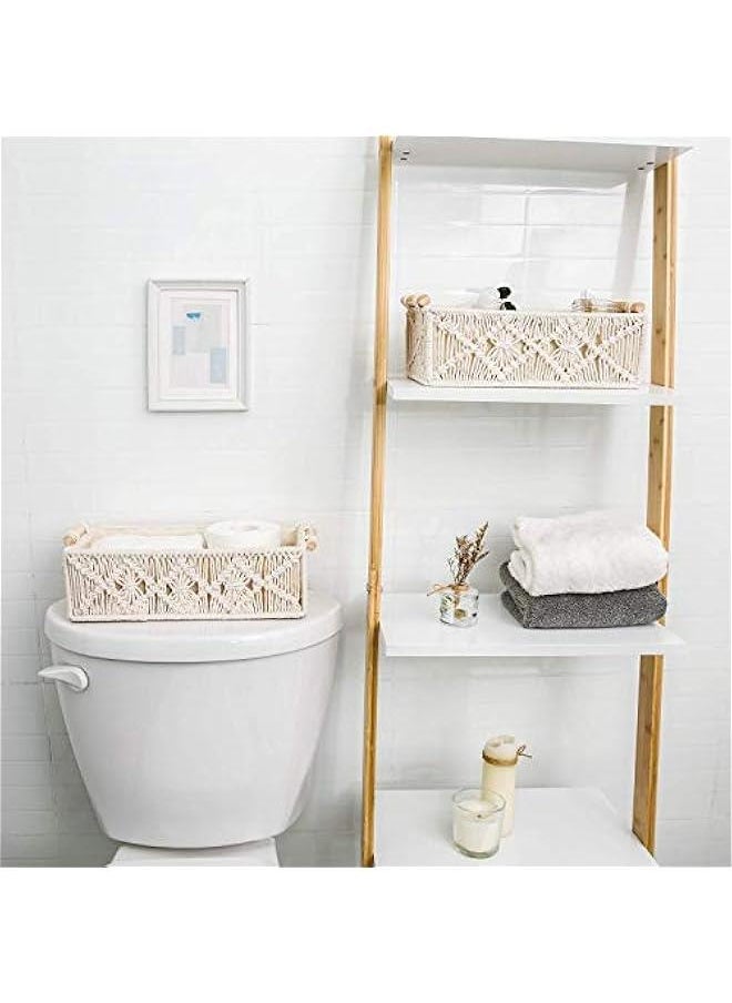 TRASSLE Macrame Storage Baskets Boho Decor Box Handmade Woven Decorative Countertop Toilet Tank Shelf Cabinet Organizer for Bedroom Livingroom Home, 2 pack  - Image 2