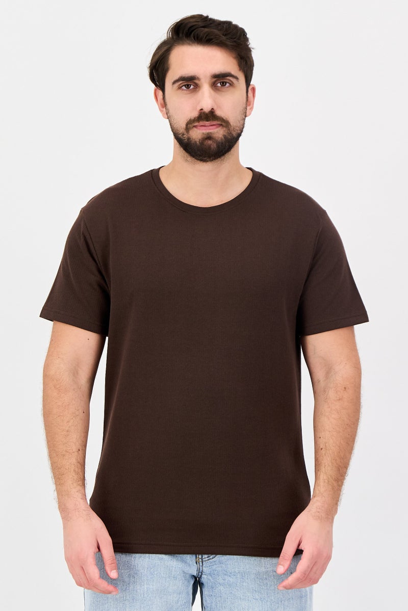 Threadbare Men Crew Neck Short Sleeve Plain T-Shirt, Brown - Image 1
