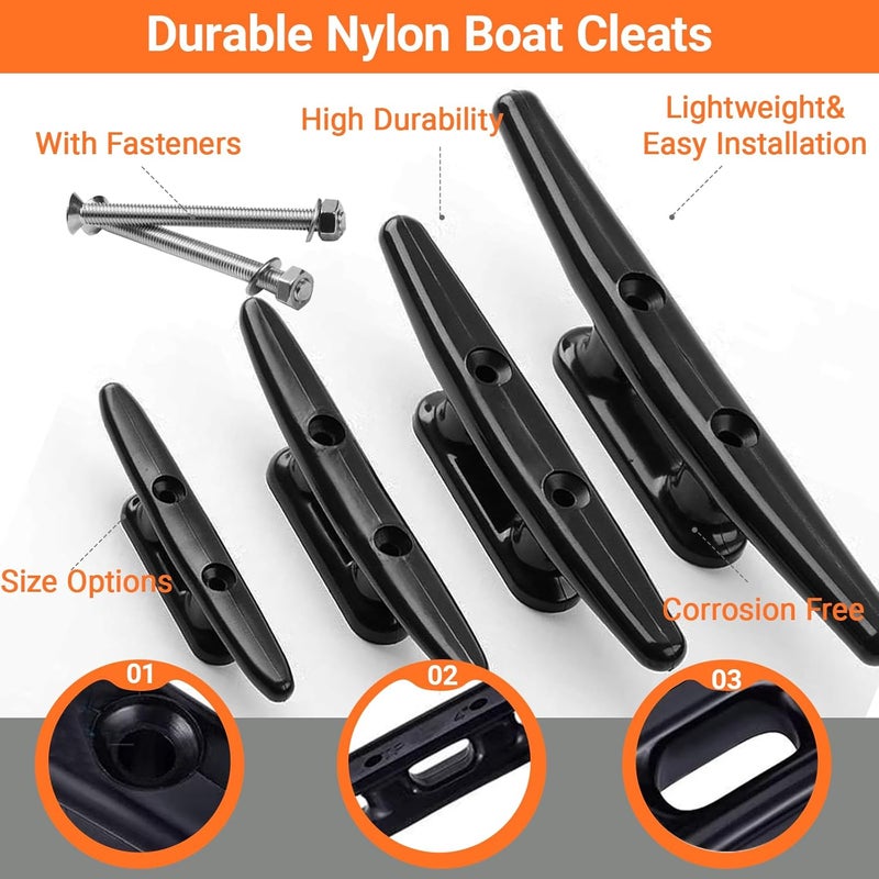 OSTARE Nylon Cleat Boat Kayak Cleat 4",5",6",8",4 Pack (4" Black) - Image 2